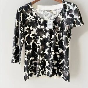 J.Jill Sweater Cream / Brown Floral Print Round Neck Button 3/4 Sleeve sz.SP NWT